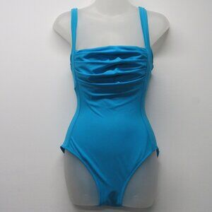 Cazimi Aqua Blue Ruched Slimming One Piece Swim Suit Womens sz 10 Beach Vacation